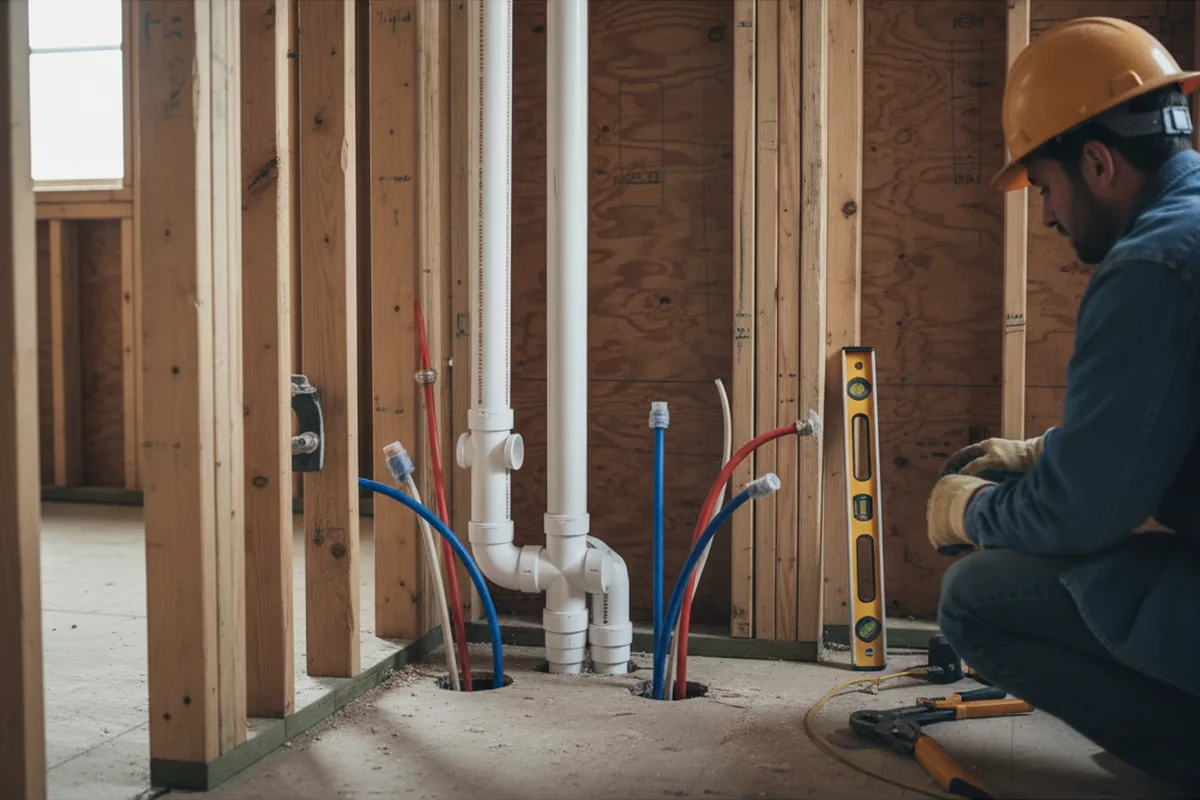 Drain and supply rough-in during Leak Detection in Woodruff